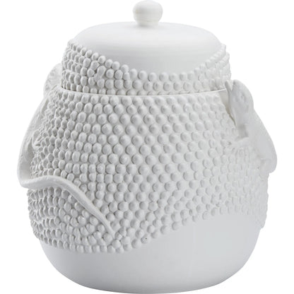 Anolis Canister by Wildwood in white, cream and matte white glaze. Made from unique in a unique style.