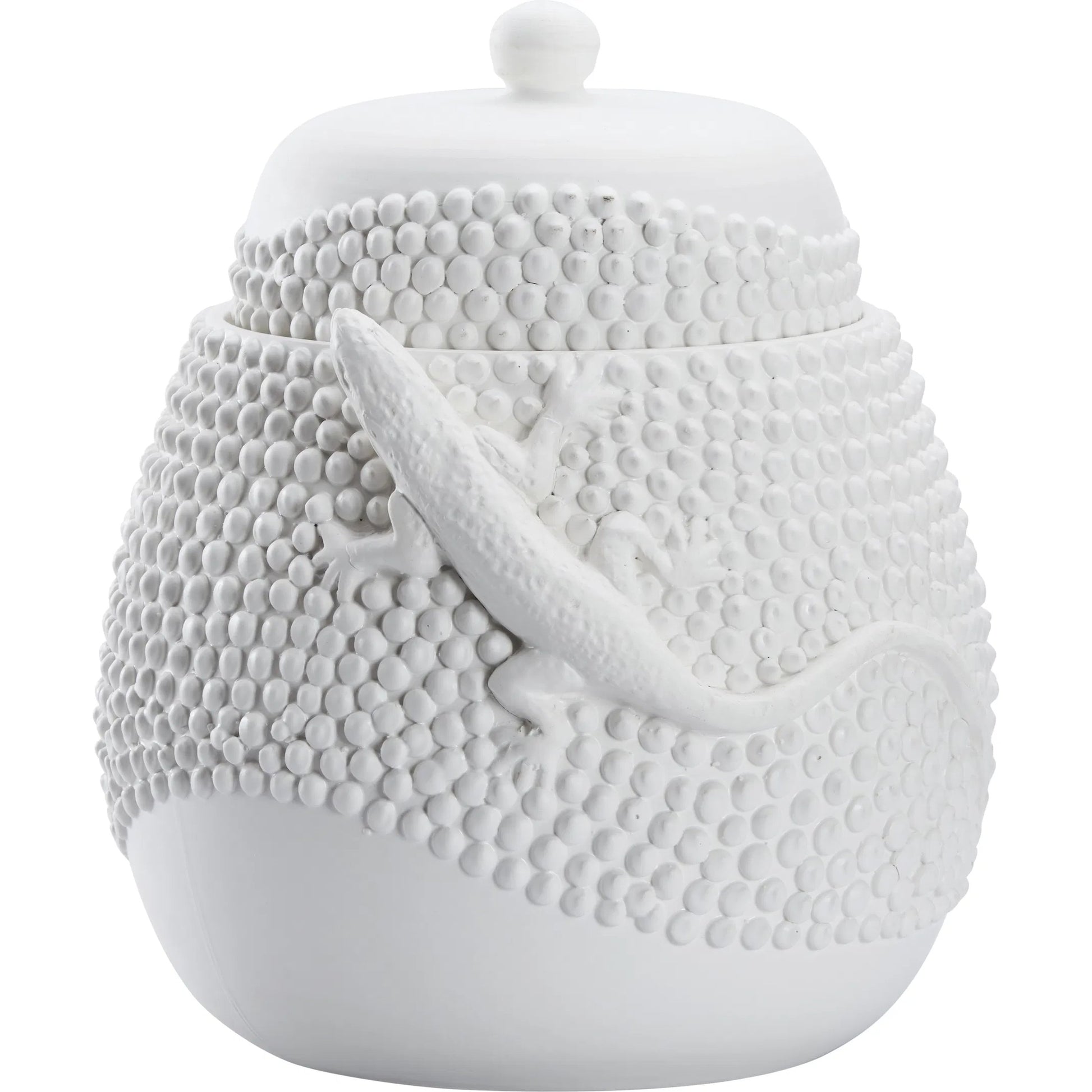 Anolis Canister by Wildwood in white, cream and matte white glaze. Made from unique in a unique style.