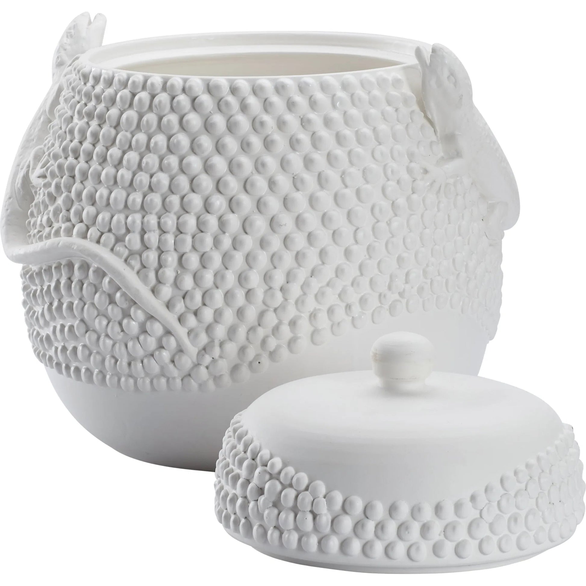 Anolis Canister by Wildwood in white, cream and matte white glaze. Made from unique in a unique style.