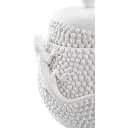 Anolis Canister by Wildwood in white, cream and matte white glaze. Made from unique in a unique style.