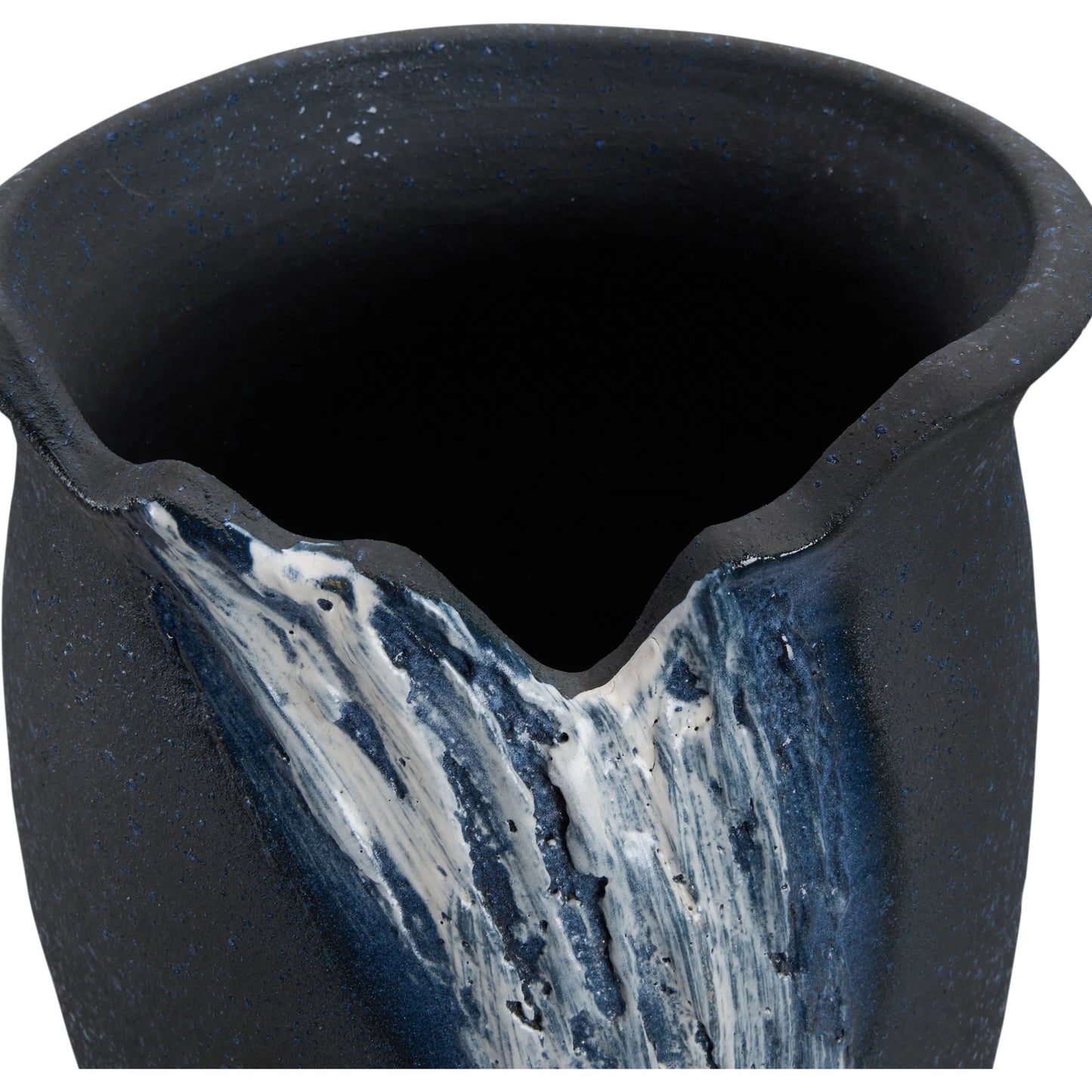 004 SI-2534022 | Closeup | Hikone Vase by Wildwood in black, blue and shiga, black, blue glaze. Made from unique in a unique style.
