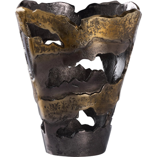 Van Sinderen Vase by Wildwood in gold, black and distressed gold, black nickel. Made from unique in a unique style.