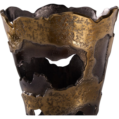 Van Sinderen Vase by Wildwood in gold, black and distressed gold, black nickel. Made from unique in a unique style.