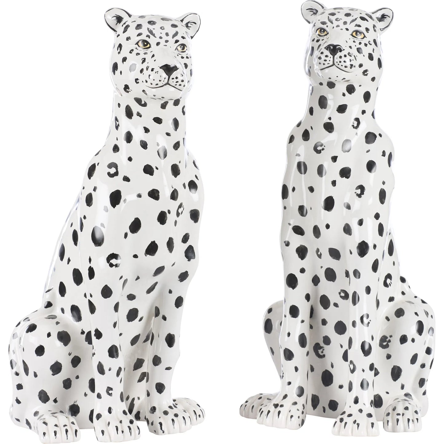 001 SI-2534095 | Primary Silo | Snow Leopard (Set of 2) by Wildwood in white, cream, black and hand painted. Made from unique in a unique style.