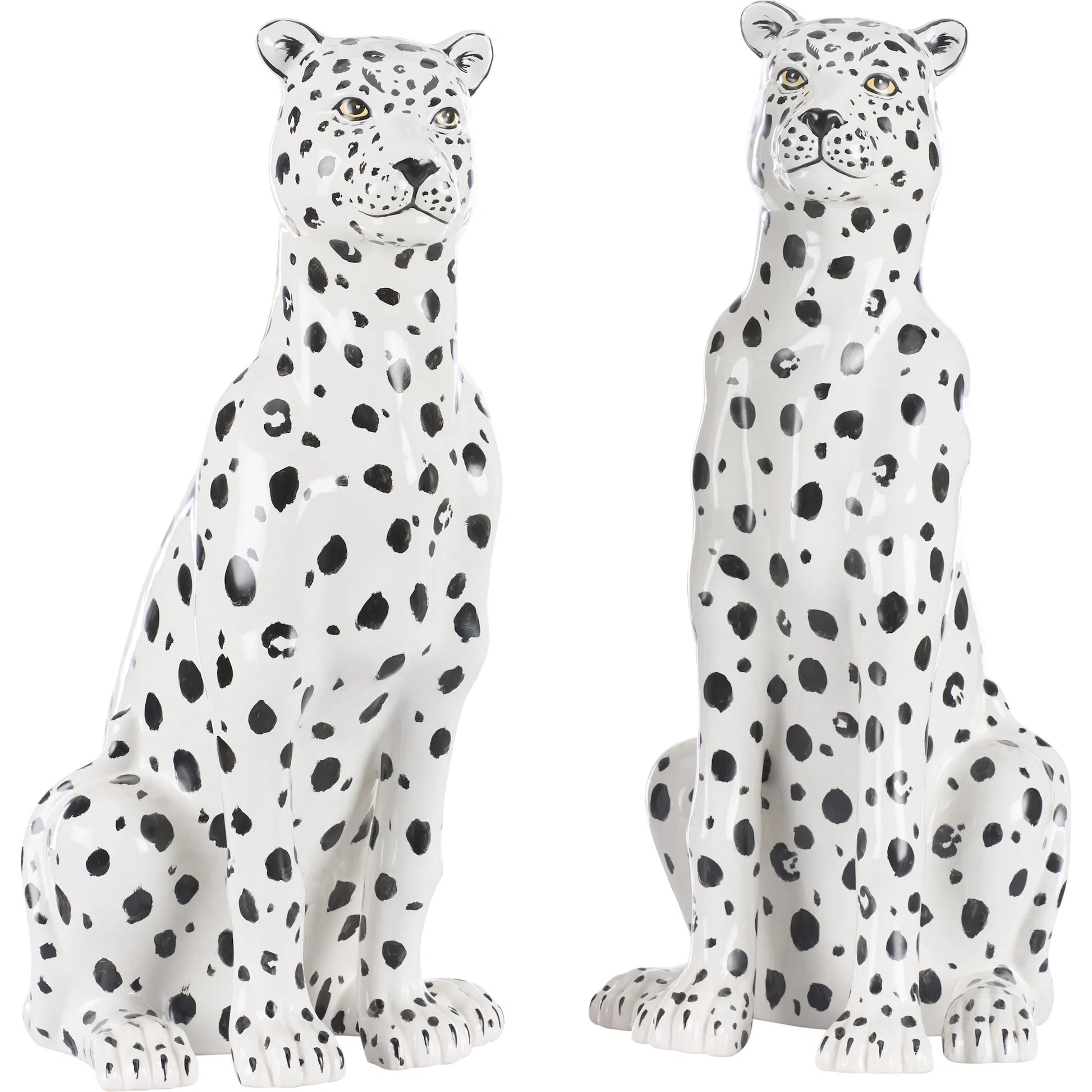 Snow Leopard (Set of 2) by Wildwood in white, cream, black and hand painted. Made from unique in a unique style.