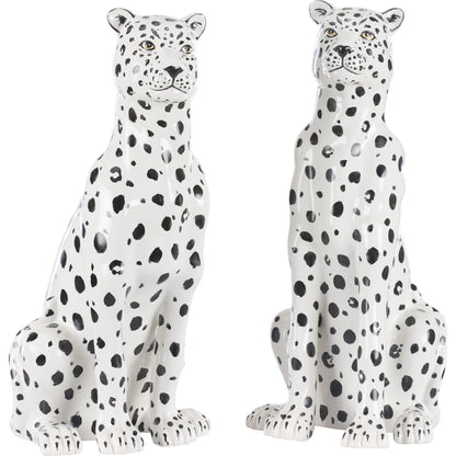 Snow Leopard (Set of 2) by Wildwood in white, cream, black and hand painted. Made from unique in a unique style.