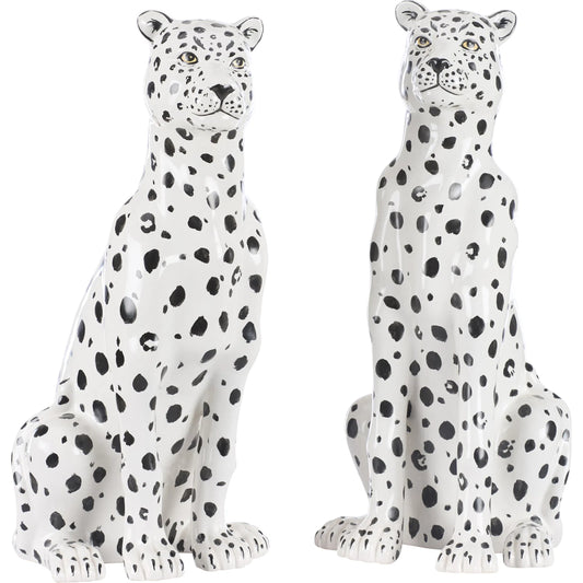 Snow Leopard (Set of 2) by Wildwood in white, cream, black and hand painted. Made from unique in a unique style.