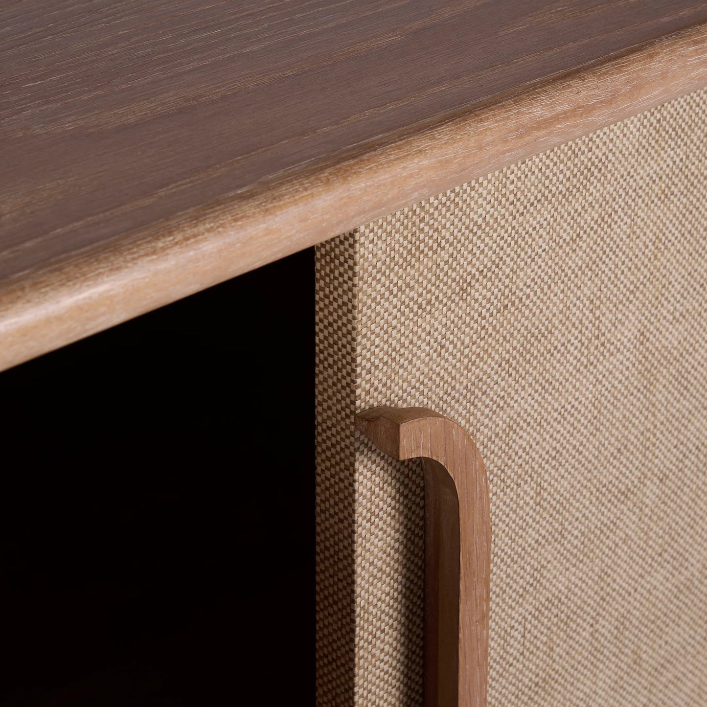 007 SI-2534027 | Closeup | Jillian Cabinet by Wildwood in tan and whitewashed honey. Made from unique in a unique style.