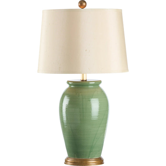 Lucia Lamp by Wildwood in art glaze, antique gold. Made from ceramic, porcelain in a transitional style.