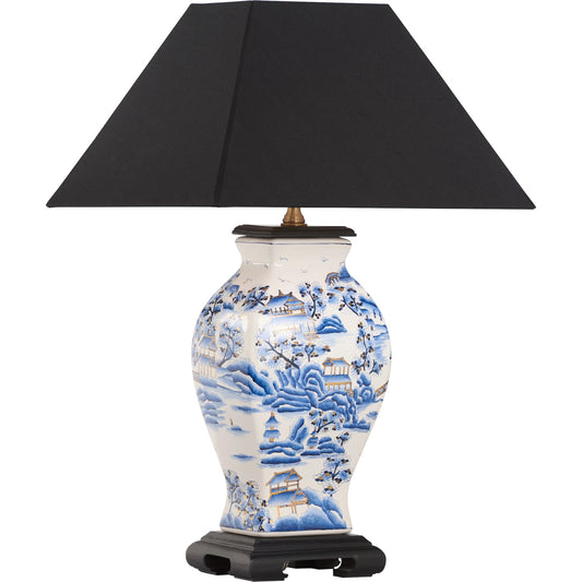 Alma Lamp by Wildwood in blue, white, cream and hand painted, black. Made from unique in a unique style.