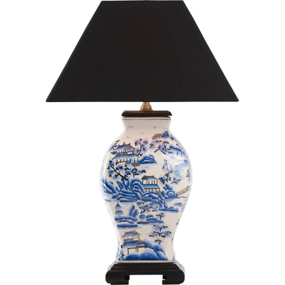 Alma Lamp by Wildwood in blue, white, cream and hand painted, black. Made from unique in a unique style.