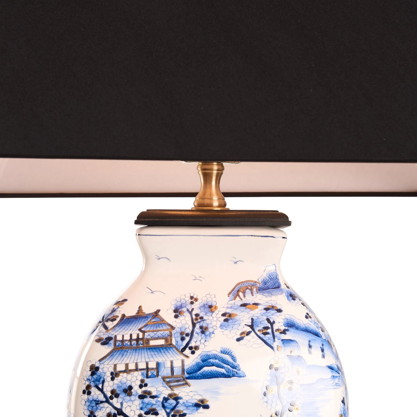 004 SI-2533978 | Closeup | Alma Lamp by Wildwood in blue, white, cream and hand painted, black. Made from unique in a unique style.