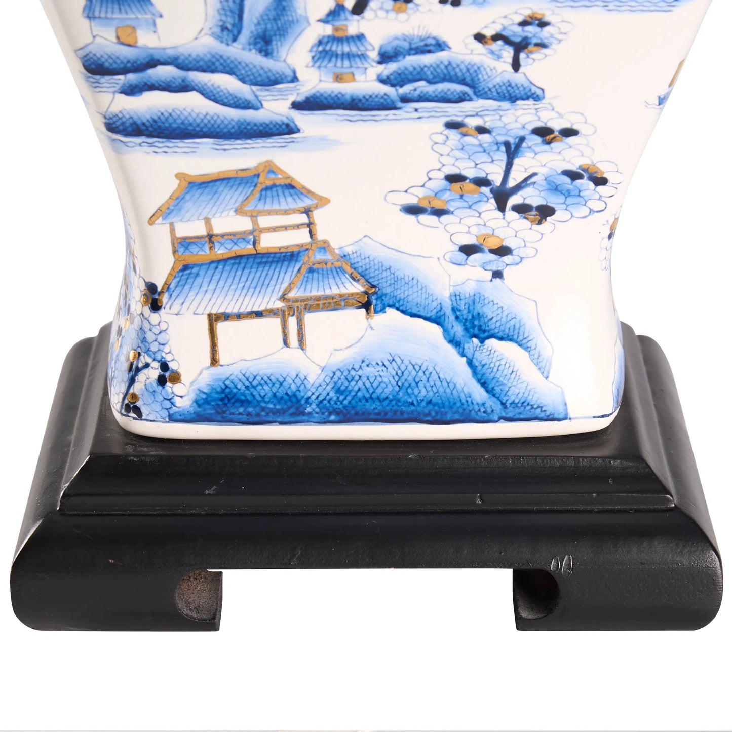 005 SI-2533978 | Closeup | Alma Lamp by Wildwood in blue, white, cream and hand painted, black. Made from unique in a unique style.
