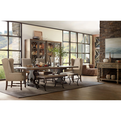 Bandera Dining Table by Hooker Furniture in saddle brown, anthracite black. Made from white oak, walnut veneers with resin in a traditional style.