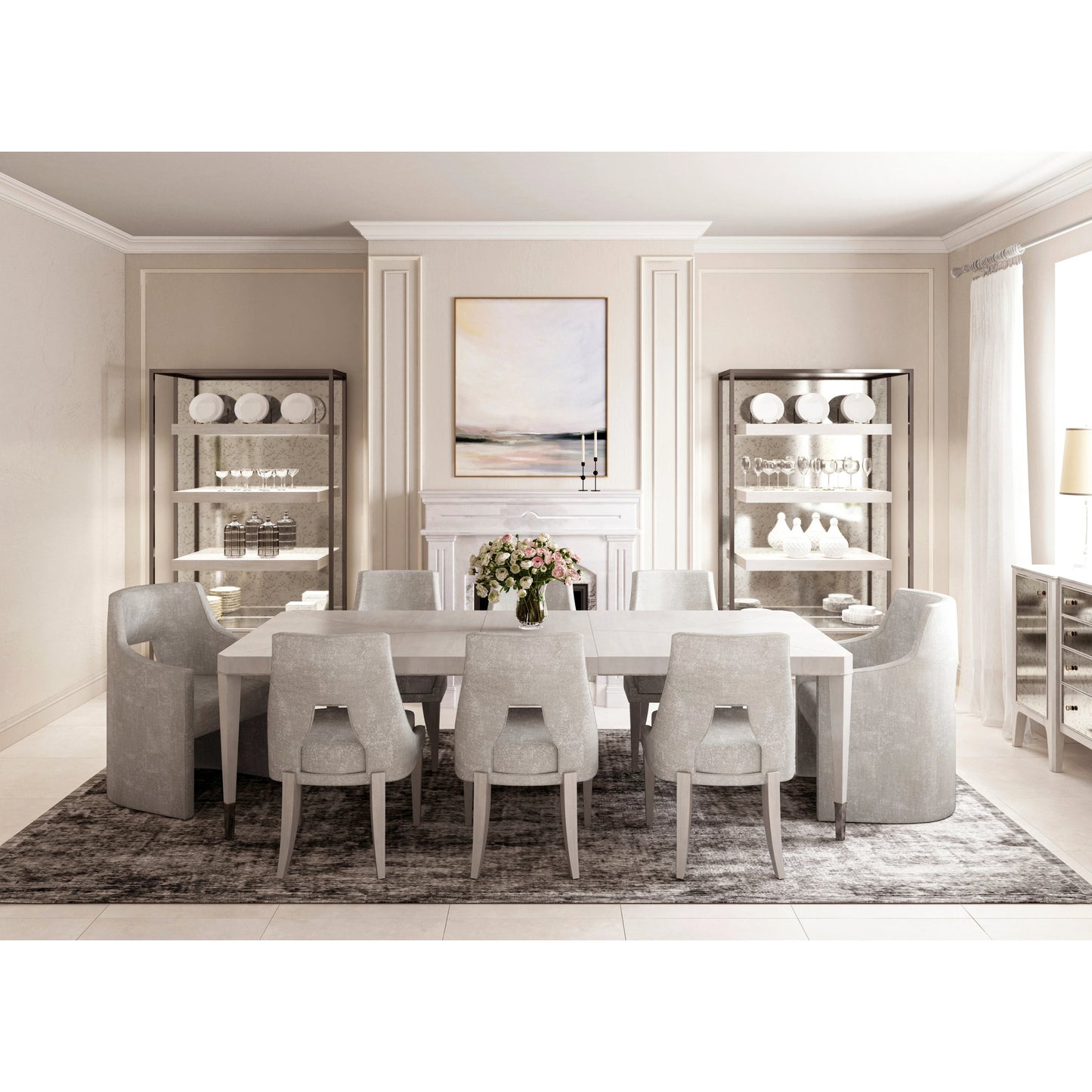 007 SI-2155797 | Lifestyle | Mezzanine Rectangular Dining Table by A.R.T. Furniture in dove gray. Made from parawood, poplar solids, maple veneer, steel in a modern style.