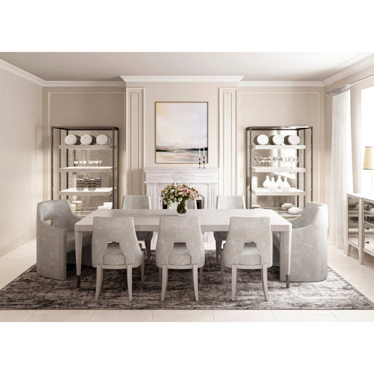 Mezzanine Rectangular Dining Table by A.R.T. Furniture in dove gray. Made from parawood, poplar solids, maple veneer, steel in a modern style.