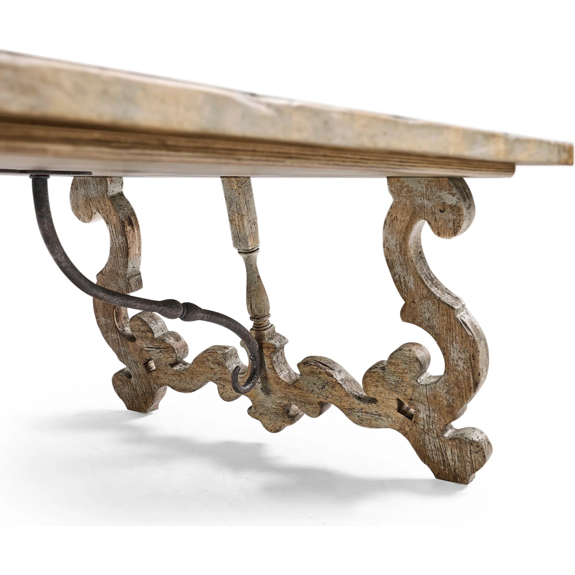 Caldera Curved-Base Cocktail Table by Jonathan Charles in light spain painted walnut. Made from acacia in a traditional style.