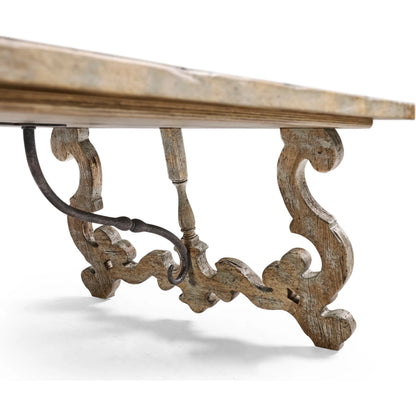 Caldera Curved-Base Cocktail Table by Jonathan Charles in light spain painted walnut. Made from acacia in a traditional style.