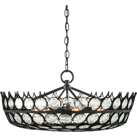 Augustus Chandelier by Currey and Company. Made from wrought iron, recycled glass in a transitional style.