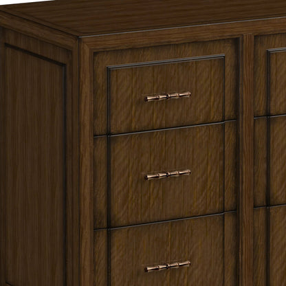 Eave 9 Drawer Dresser by A.R.T. Furniture in hazelnut. Made from poplar, parawood solids, walnut veneer in a traditional style.