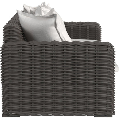 Cabo Outdoor Loveseat by Sunset West in dark wood. Made from resin wicker in a rustic style.