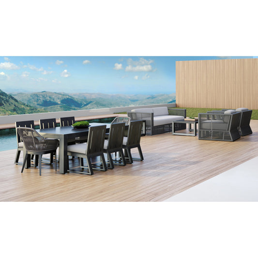 Redondo Outdoor Dining Chair by Sunset West in slate. Made from aluminum in a modern style.