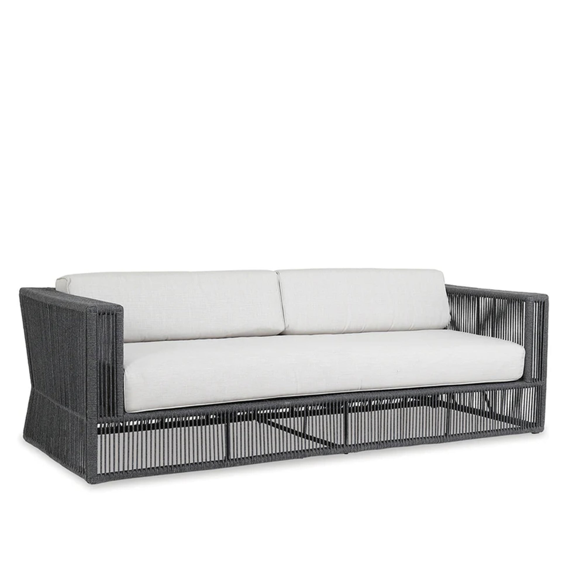 Milano Outdoor Sofa by Sunset West in slate. Made from olefin rope in a coastal style.
