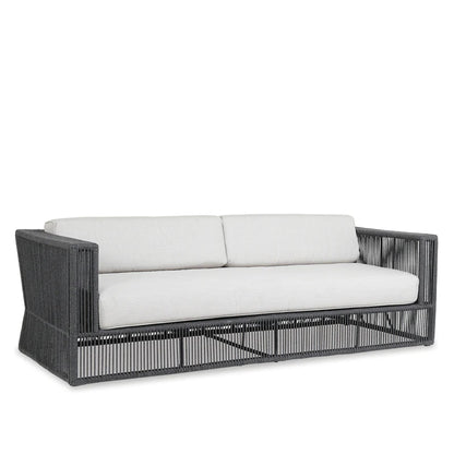 Milano Outdoor Sofa by Sunset West in slate. Made from olefin rope in a coastal style.