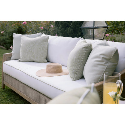 Cambria Outdoor Sofa by Sunset West in light wood. Made from teak in a rustic style.