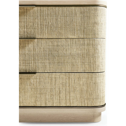 Water Seiche Large Grasscloth Nightstand by Jonathan Charles in whitewash oak. Made from oak, grass cloth, brass in a transitional style.