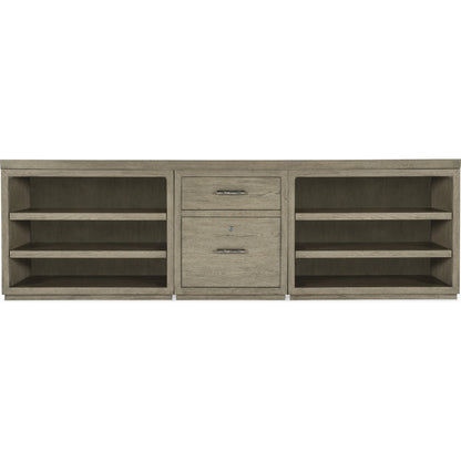 Linville Falls Credenza with Small File and 2 Opens by Hooker Furniture in mink, antique pewter. Made from oak veneers in a modern style.