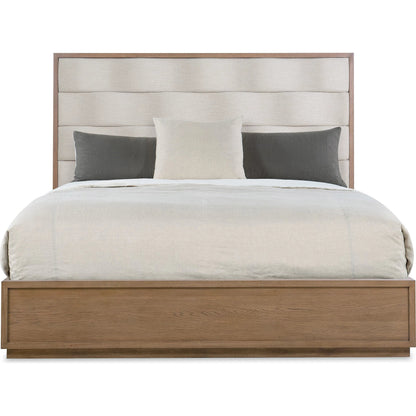 Sonnet Queen Upholstered Bed by Hooker Furniture in beige and wren. Made from 92% polyester, 8% linen in a transitional style.
