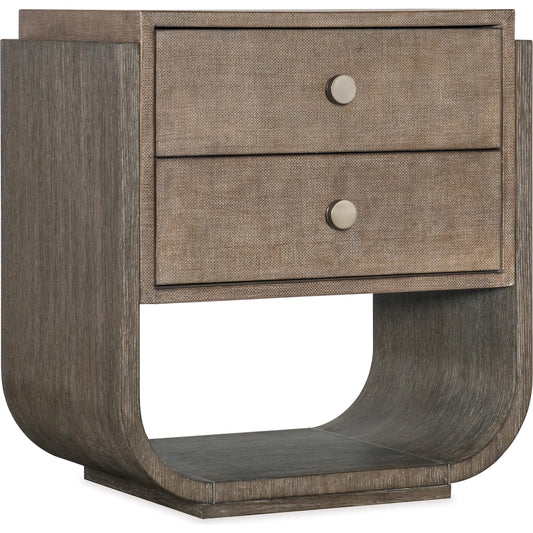 Modern Mood Two Drawer Nightstand by Hooker Furniture. Made from oak veneers, raffia, metal in a modern style.
