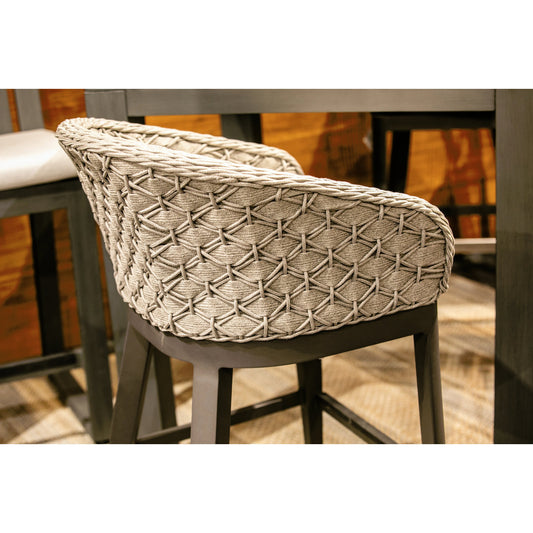 Marbella Outdoor Dining Chair by Sunset West in graphite. Made from olefin rope in a modern style.