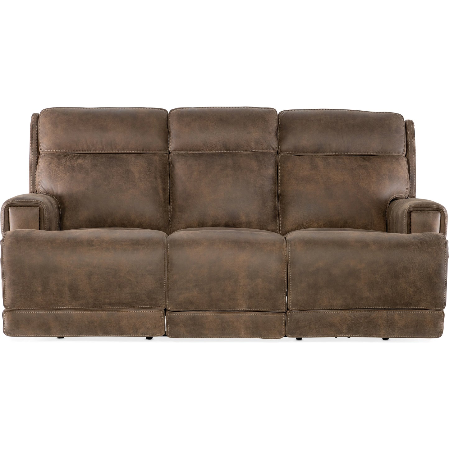 003 SI-2029072 | Additional Silo | Wheeler Power Sofa by Hooker Furniture in seville timber. Made from leather, seville timber (aniline). seville timber features natural hallmarks of the trail such as fat wrinkles healed scars, scratches, mite marks. wax-b
