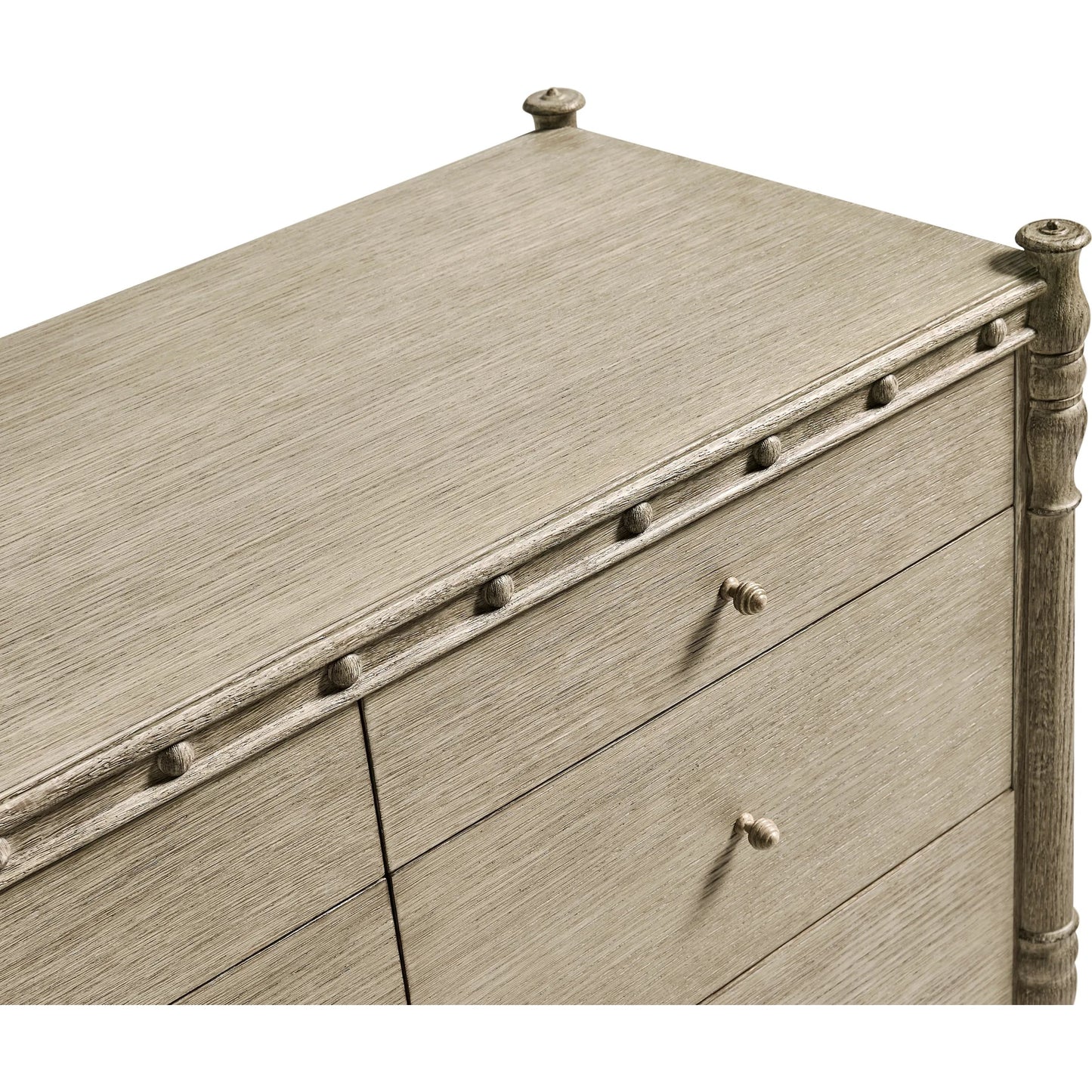 009 SI-2252703 | Closeup | Morris Dresser by Jonathan Charles in grey and greyed oak. Made from oak, oak veneer, aluminum, sycamore veneer in a traditional style.