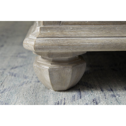 Summer Creek Shoals Tufted Sleigh Bed by A.R.T. Furniture in gray and scrubbed oak. Made from flakey cathedral oak veneer, parawood solids in a traditional style.