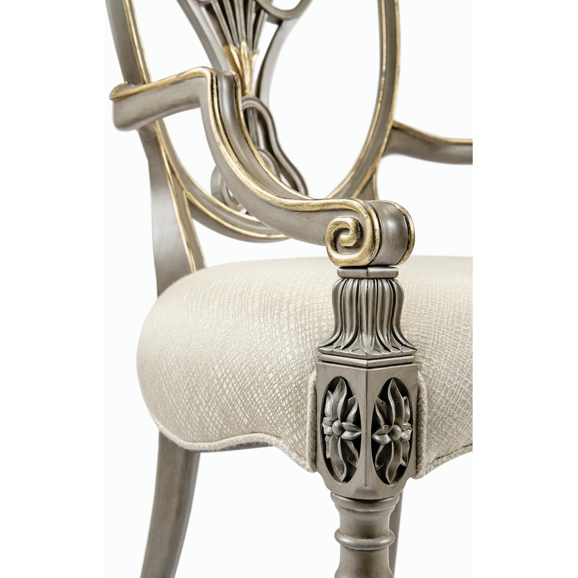 Buckingham Sheraton Grey & Gilded Dining Armchair by Jonathan Charles in brown and buckingham gray. Made from acacia in a traditional style.