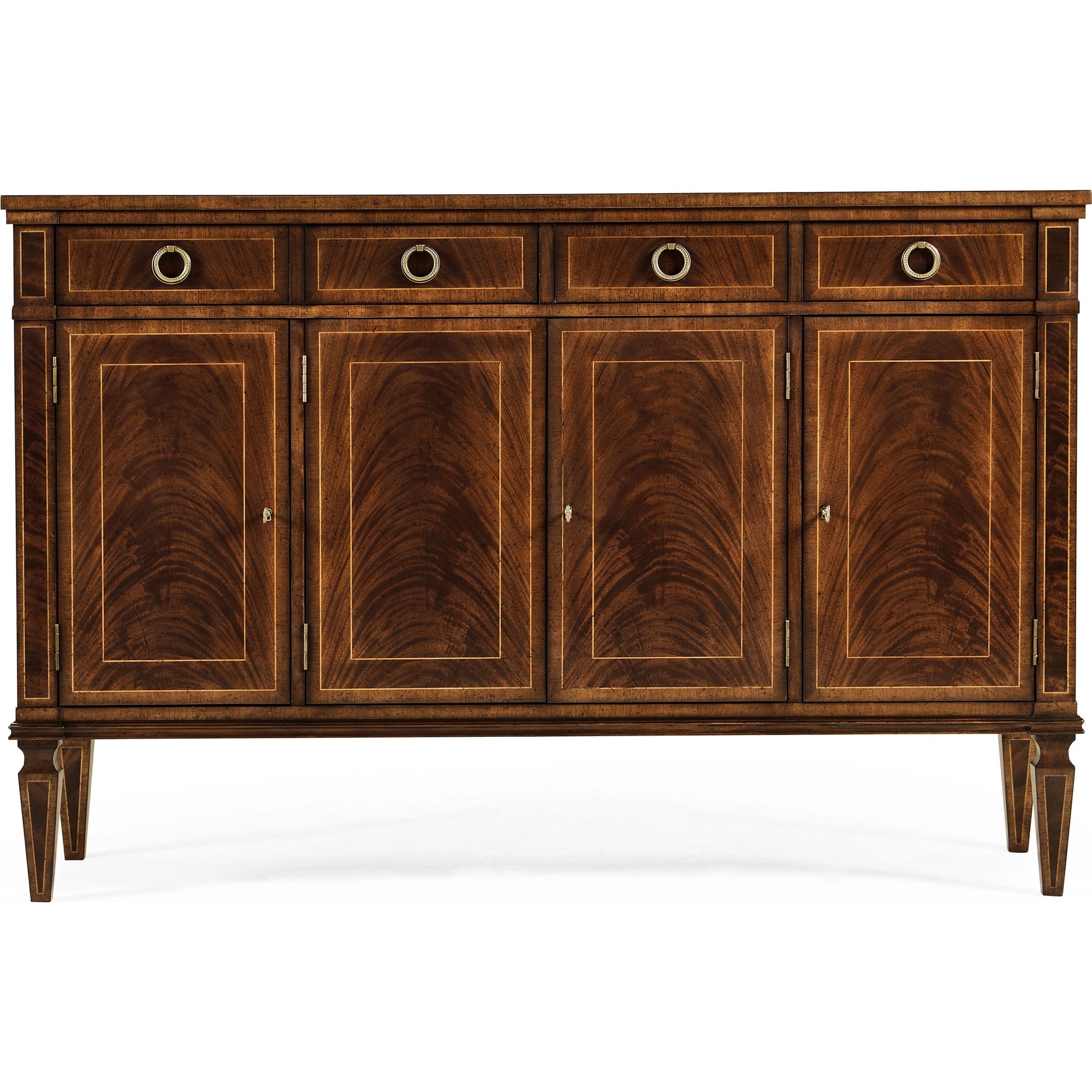Buckingham Regency Style Mahogany Credenza by Jonathan Charles in brown and medium antique mahogany. Made from acacia in a traditional style.