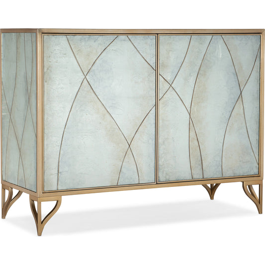 Melange Joannie Two Door Chest by Hooker Furniture in silver, gold. Made from metal, glass in a modern style.
