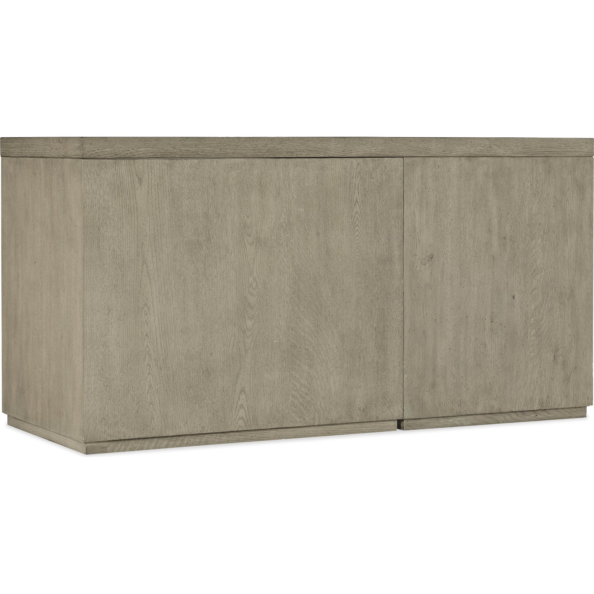 Linville Falls Credenza with Small File and Open by Hooker Furniture in mink, antique pewter. Made from oak veneers in a modern style.