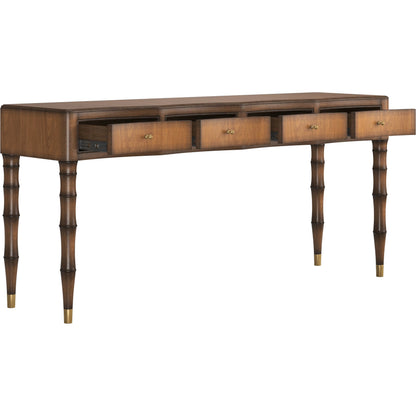 Harbor Sofa Table by A.R.T. Furniture in deep woods. Made from rubber wood solid, prima vera quarter cut, light figure veneer in a traditional style.