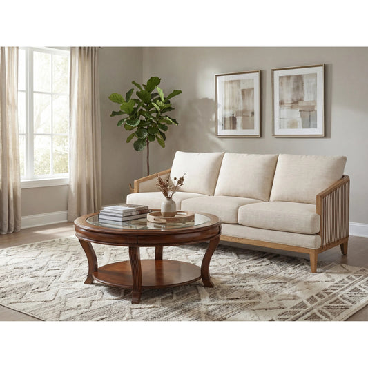 Enveyed Stationary Sofa by Hooker Furniture in classic linen and cashew. Made from fabric in a transitional style.