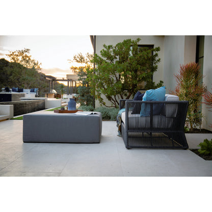 Milano Outdoor Sofa by Sunset West in slate. Made from olefin rope in a coastal style.