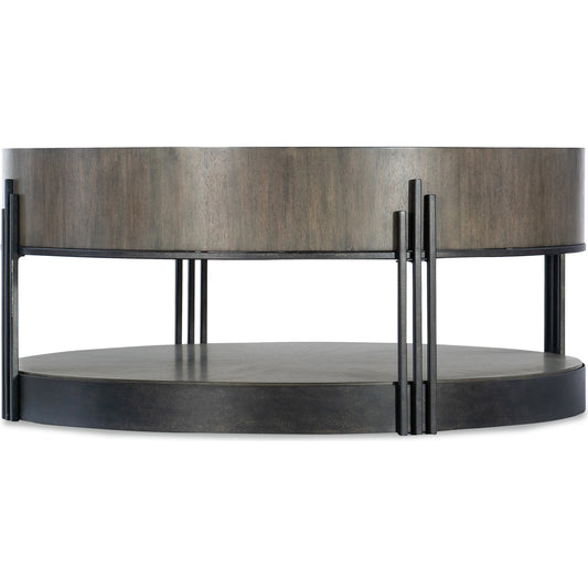 Commerce and Market Skyline Cocktail Table by Hooker Furniture in dark wood, dark bronze. Made from sheet metal, metal tube, acacia veneers in a modern style.
