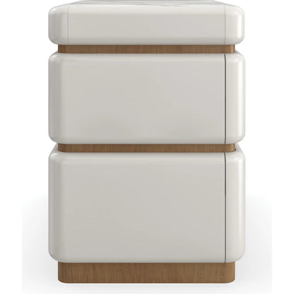 Milos Nightstand by Caracole in almond milk, toasted pecan. Made from acacia, marble, birch in a modern style.