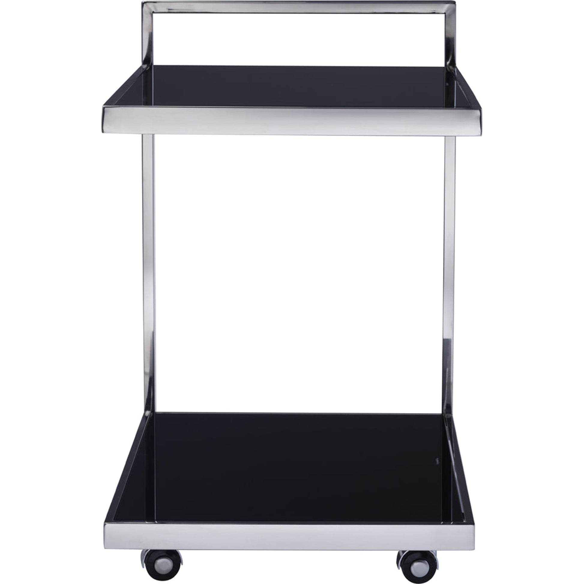 Luxe Serving Table by Pasargad Home in chrome and black. Made from glass, steel in a modern style.