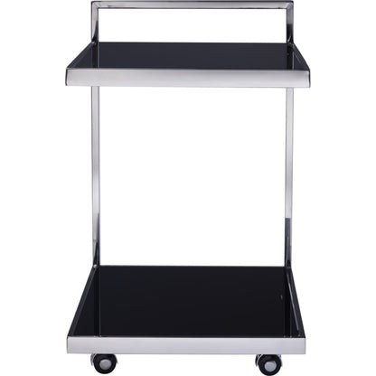 Luxe Serving Table by Pasargad Home in chrome and black. Made from glass, steel in a modern style.