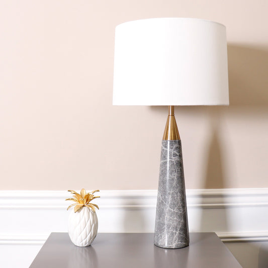 Marble Radiance Table Lamp by Pasargad Home in gold and gray. Made from marble in a transitional style.