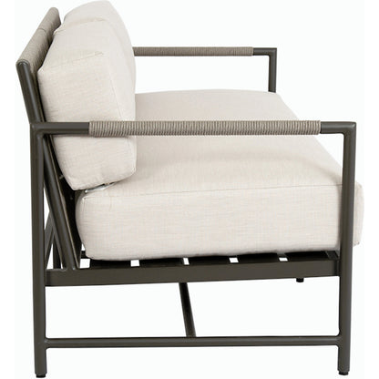 Pietra Outdoor Loveseat by Sunset West in graphite. Made from olefin rope in a modern style.